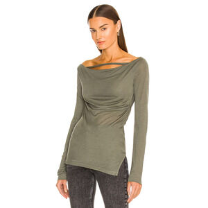 Helmut Lang NWT Women's Ruched Long Sleeve T-shirt Top Olive Green Size M